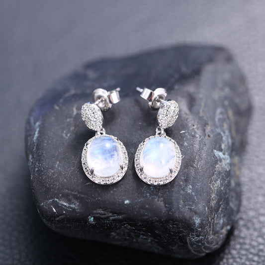 Large moonstone earrings with an oval moonstone dangle moonstone bridal earrings