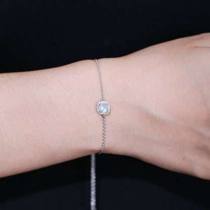 Moonstone bracelet with a round moonstone dainty and classic charm bracelet for women silver bracelet
