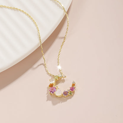 Multi-color gemstone necklace moon necklace  colorful necklace summer necklace