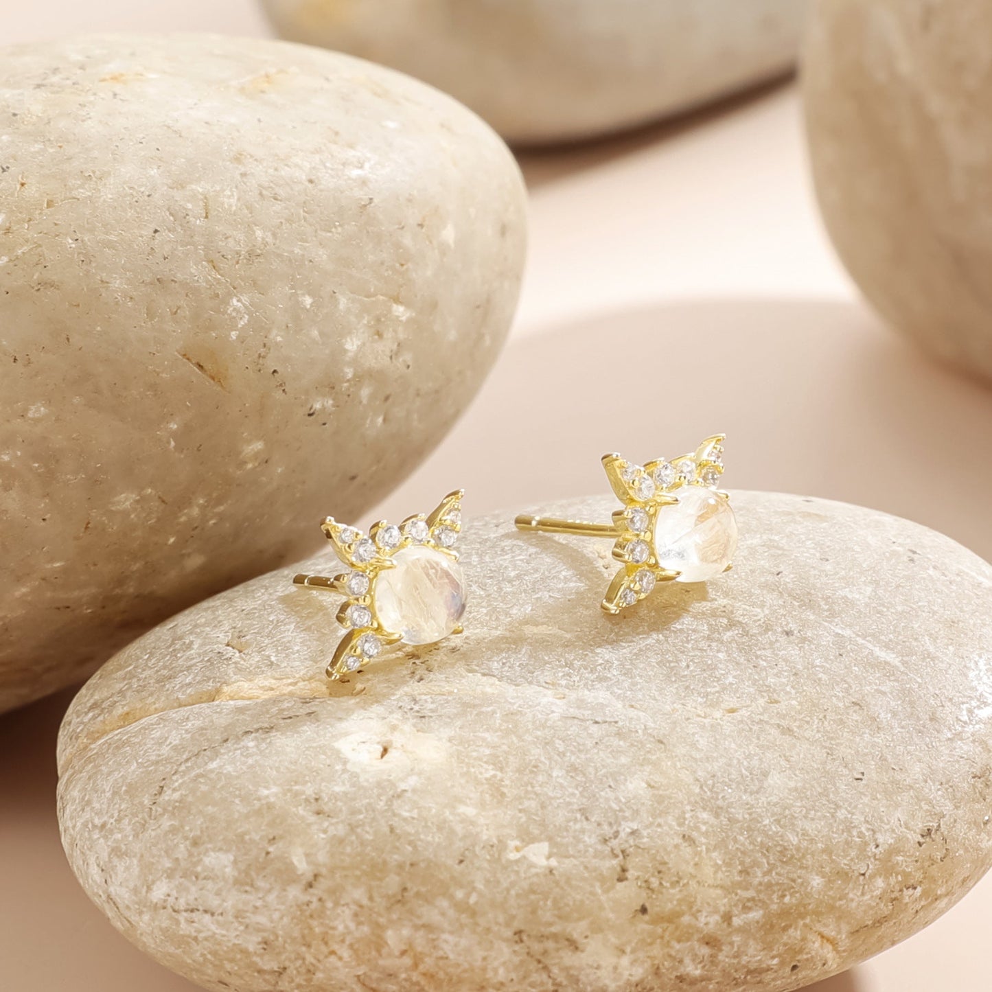 Moonstone stud earrings with natural blue moonstone gold earring studs small earrings
