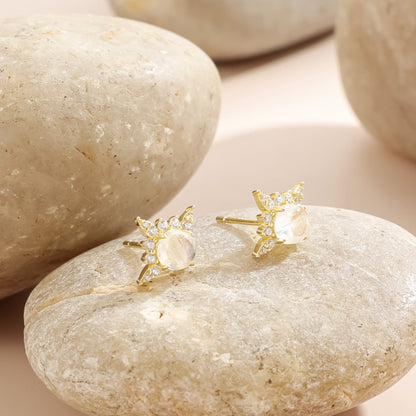 Moonstone stud earrings with natural blue moonstone gold earring studs small earrings