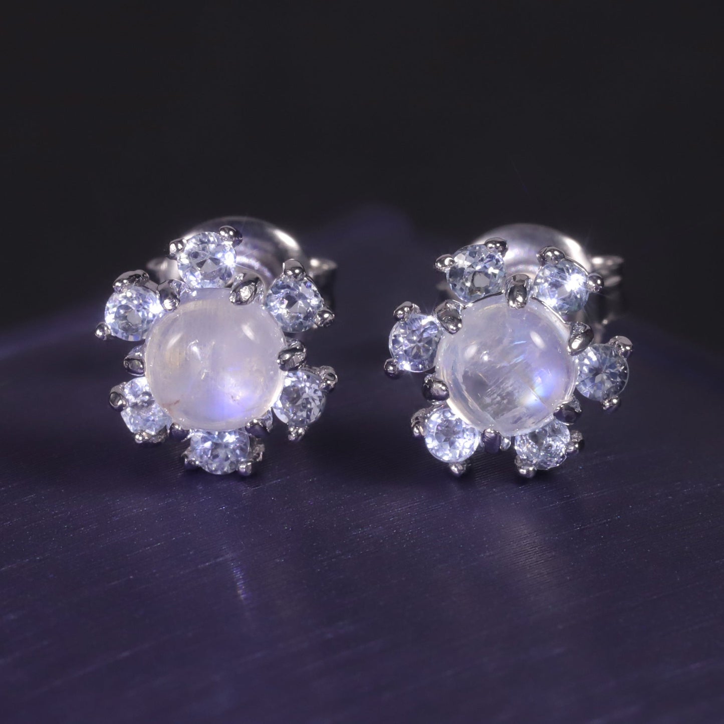 Moonstone and silver earrings flower ear studs sterling silver stud earings