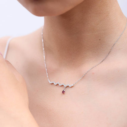 Curved bar necklace with a natural garnet topaz peridot sapphire stone and diamond cz silver bar necklace