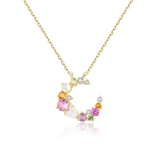 Multi-color gemstone necklace moon necklace  colorful necklace summer necklace