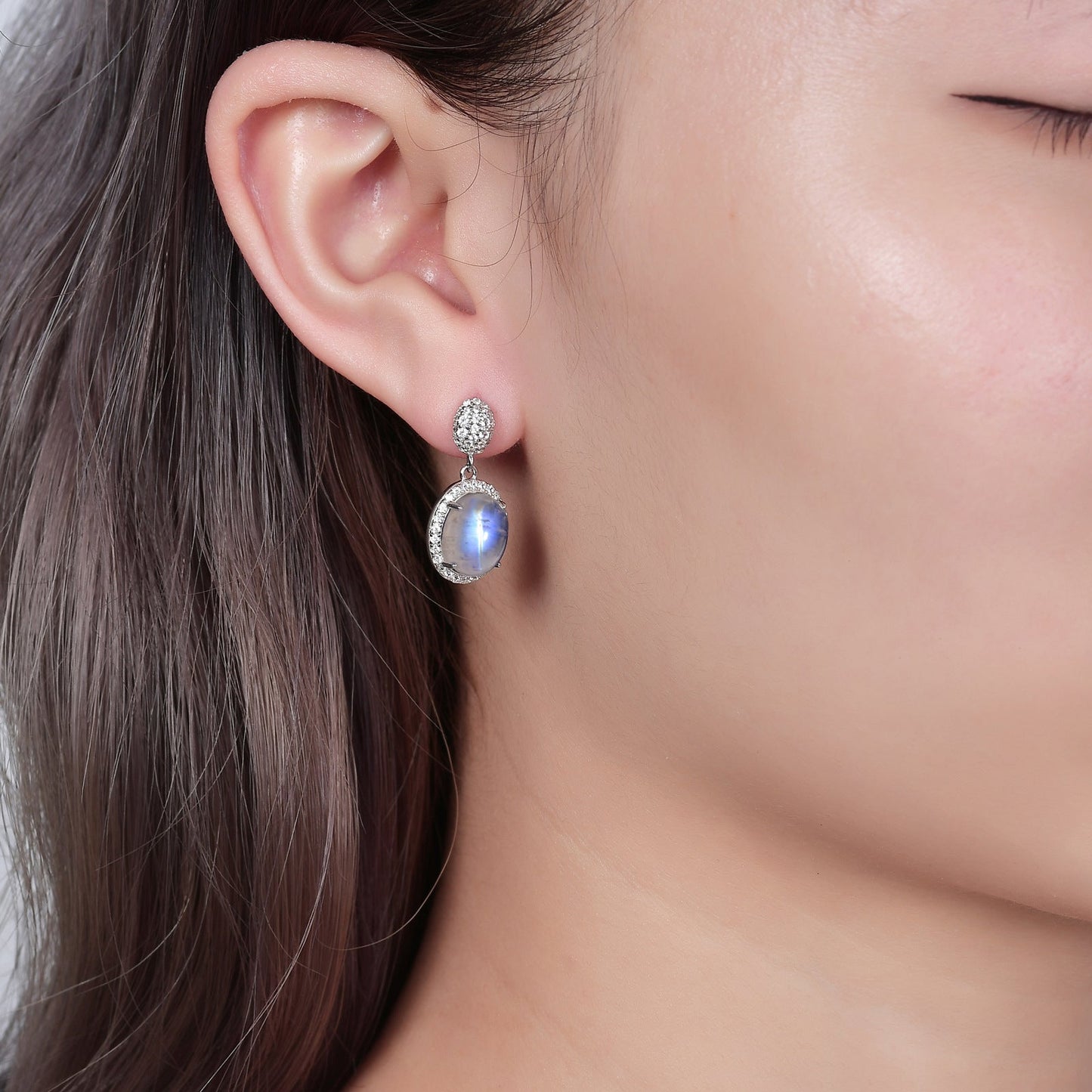 Large moonstone earrings with an oval moonstone dangle moonstone bridal earrings