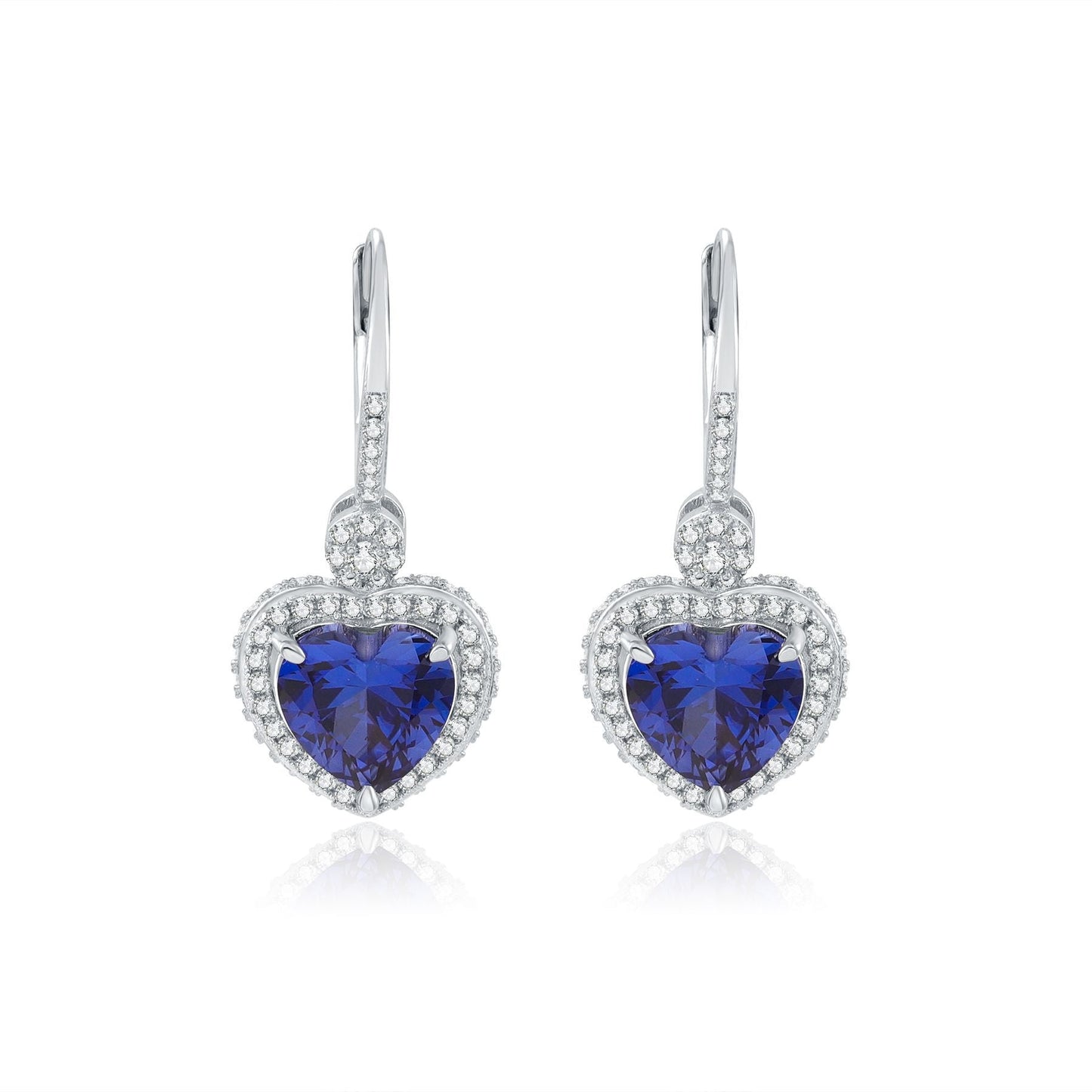 Blue sapphire heart earrings birthstone earrings silver dangle hoop earrings for women vintage-style