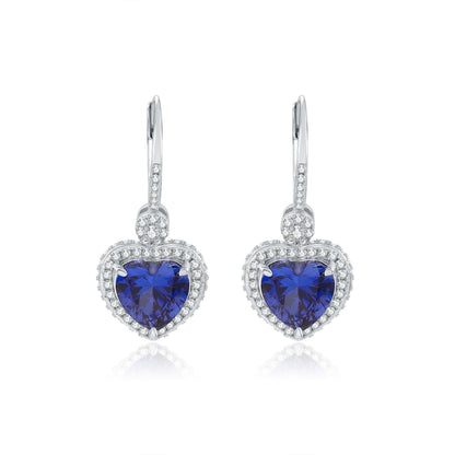 Blue sapphire heart earrings birthstone earrings silver dangle hoop earrings for women vintage-style