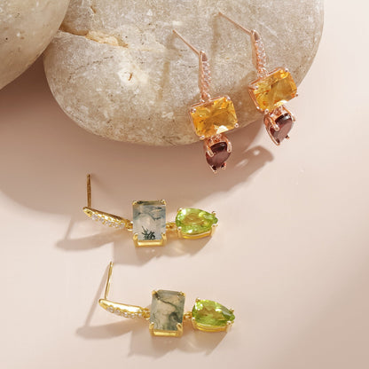 Moss agate drop earrings women's stud earrings beach earrings summer earrings