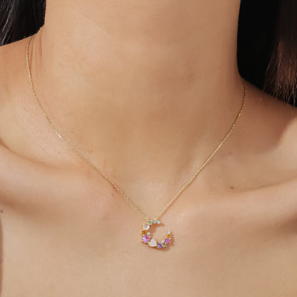 Multi-color gemstone necklace moon necklace  colorful necklace summer necklace