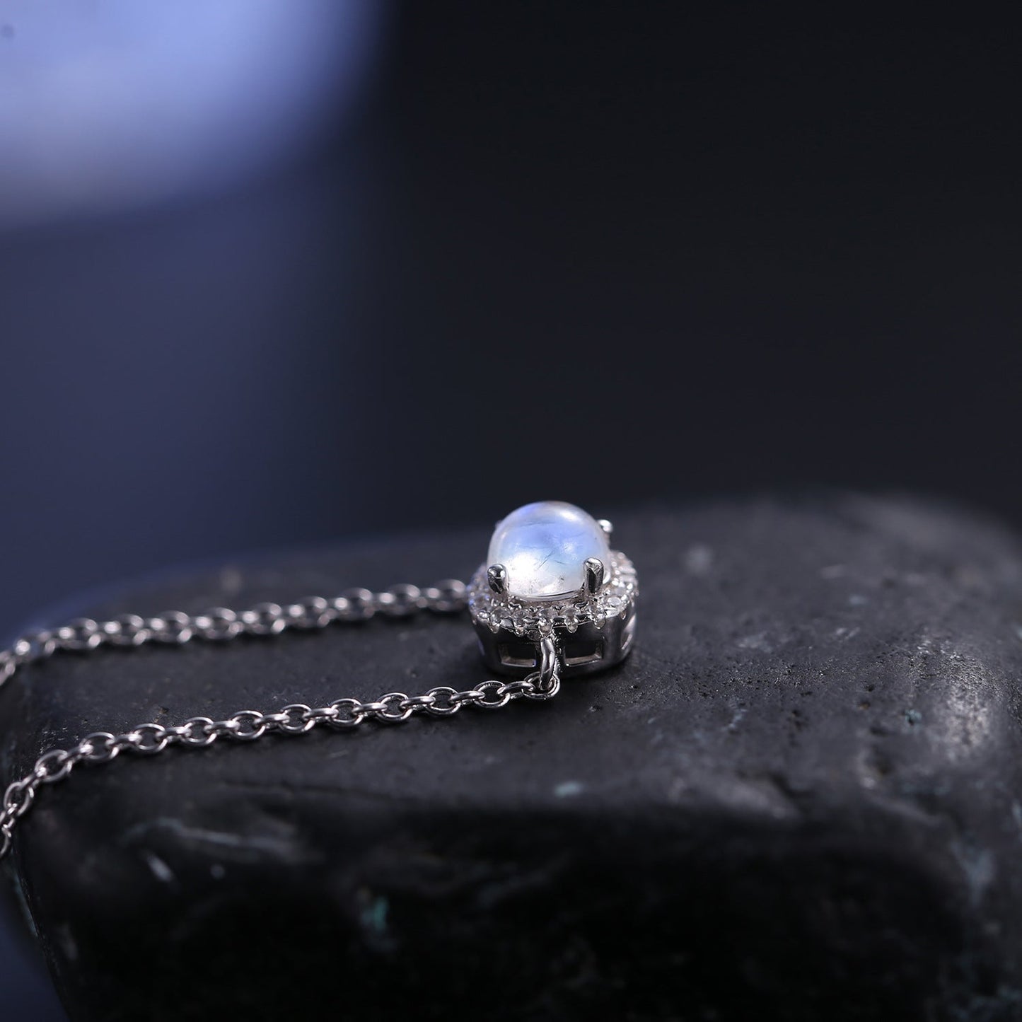 Moonstone bracelet with a round moonstone dainty and classic charm bracelet for women silver bracelet