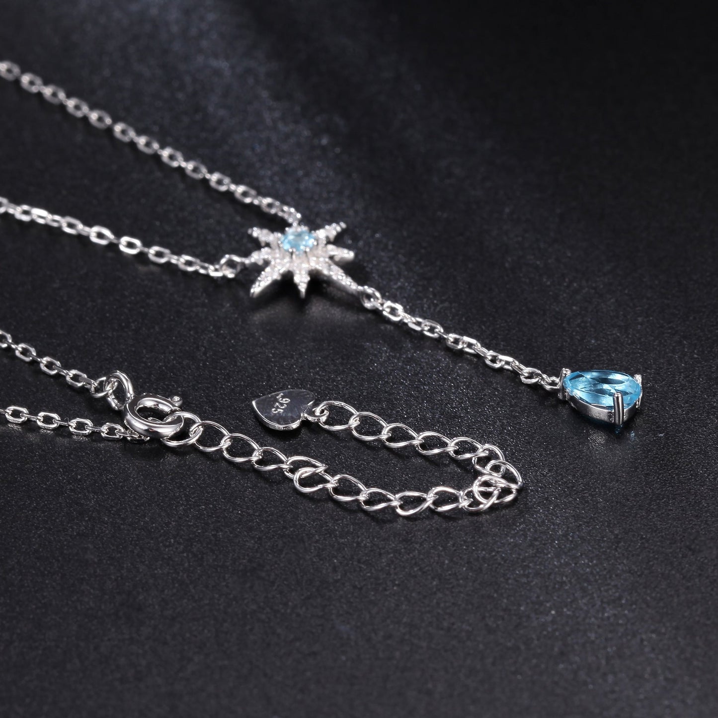 Blue topaz necklace in a star shape with a topaz pendant lariat necklace bridal necklace