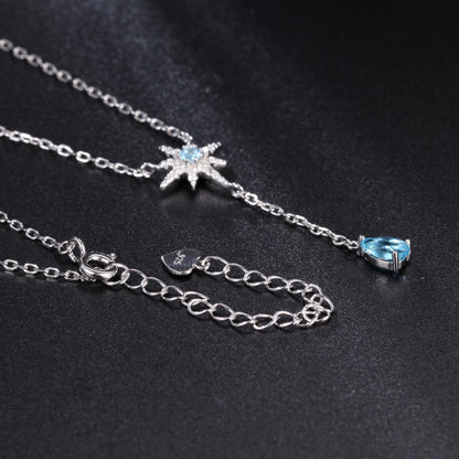 Blue topaz necklace in a star shape with a topaz pendant lariat necklace bridal necklace