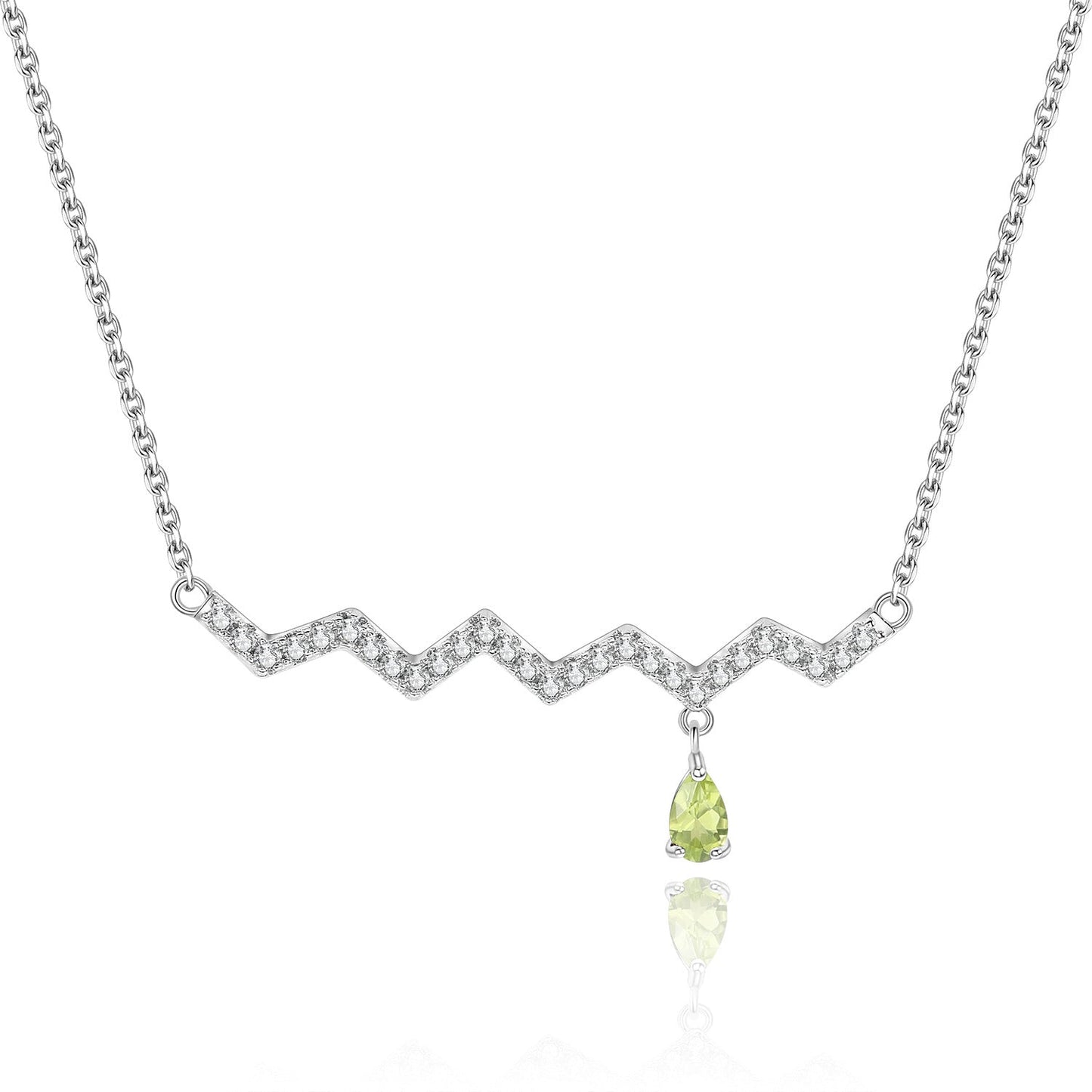 Curved bar necklace with a natural garnet topaz peridot sapphire stone and diamond cz silver bar necklace
