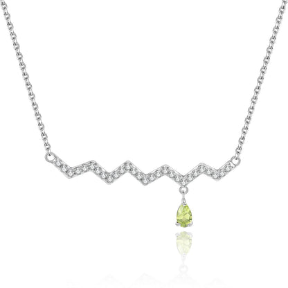 Curved bar necklace with a natural garnet topaz peridot sapphire stone and diamond cz silver bar necklace