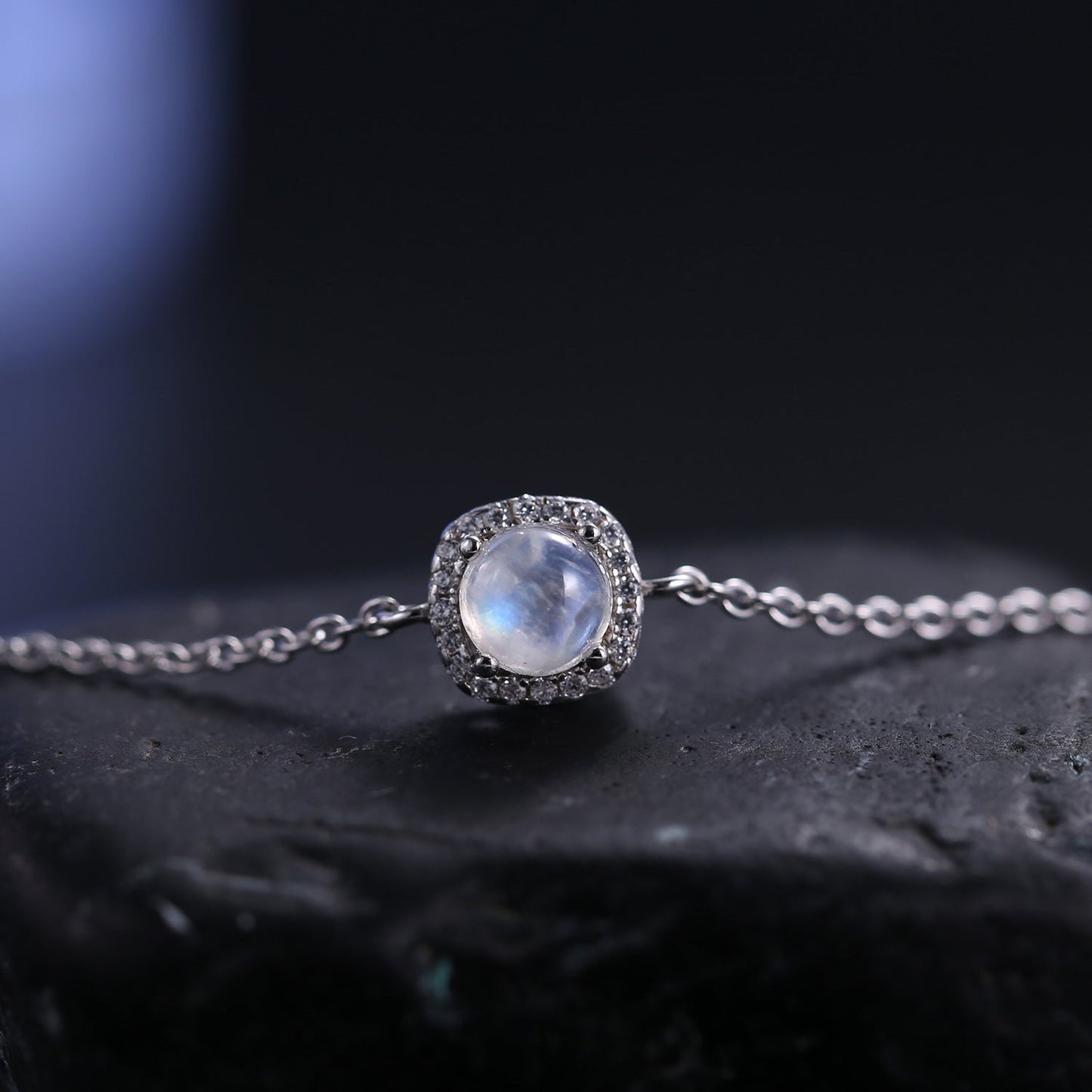 Moonstone bracelet with a round moonstone dainty and classic charm bracelet for women silver bracelet