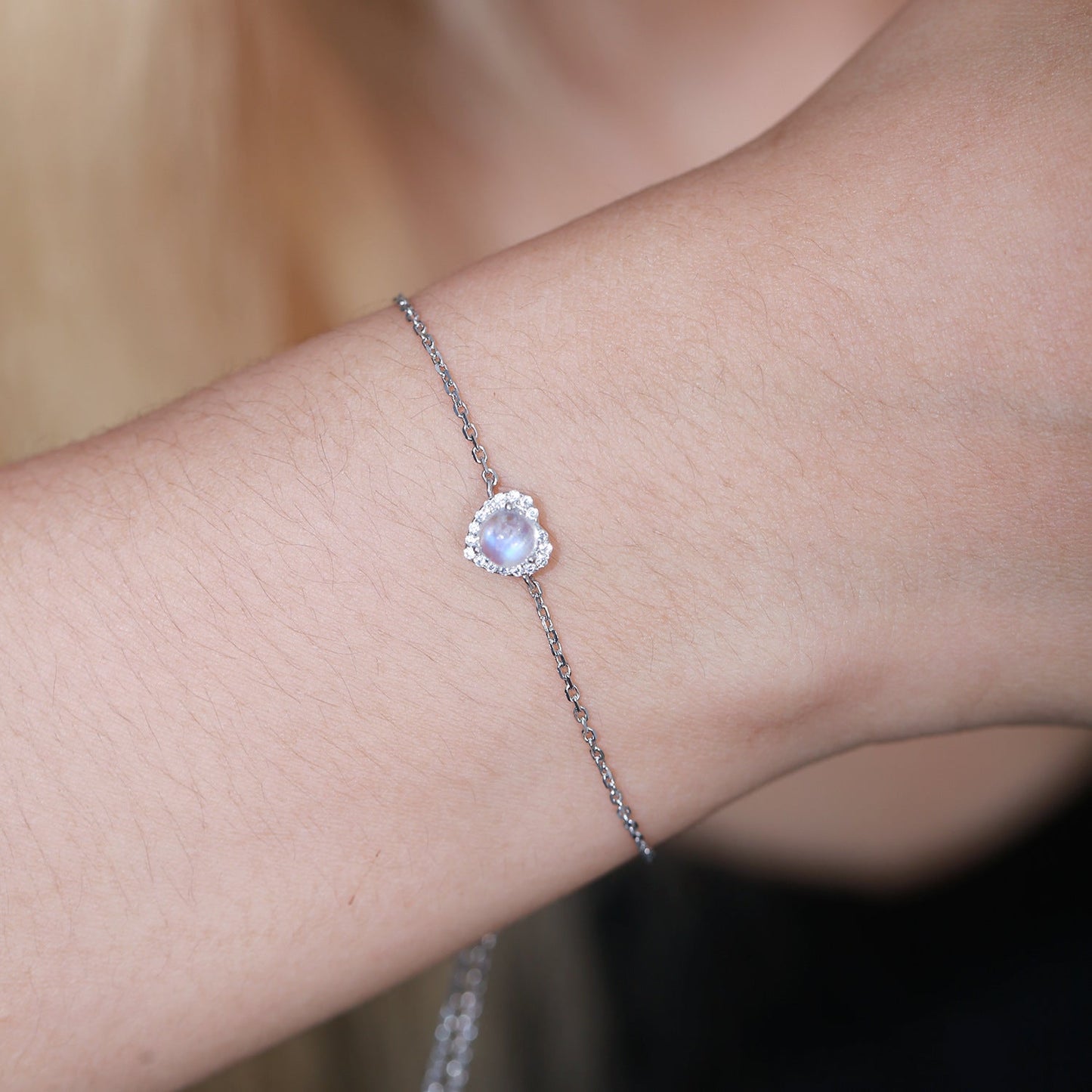 Real moonstone bracelet in a heart shape love bracelet silver moonstone bracelet