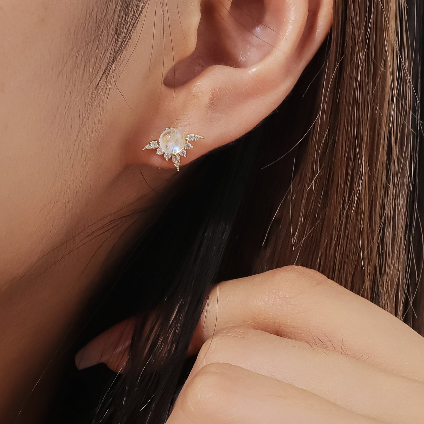 Moonstone stud earrings with natural blue moonstone gold earring studs small earrings