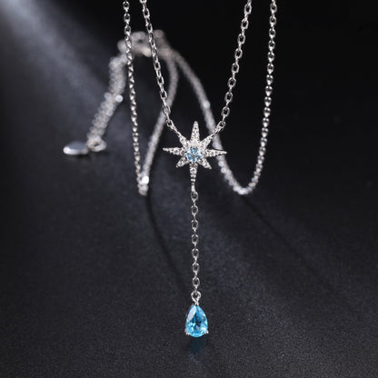 Blue topaz necklace in a star shape with a topaz pendant lariat necklace bridal necklace