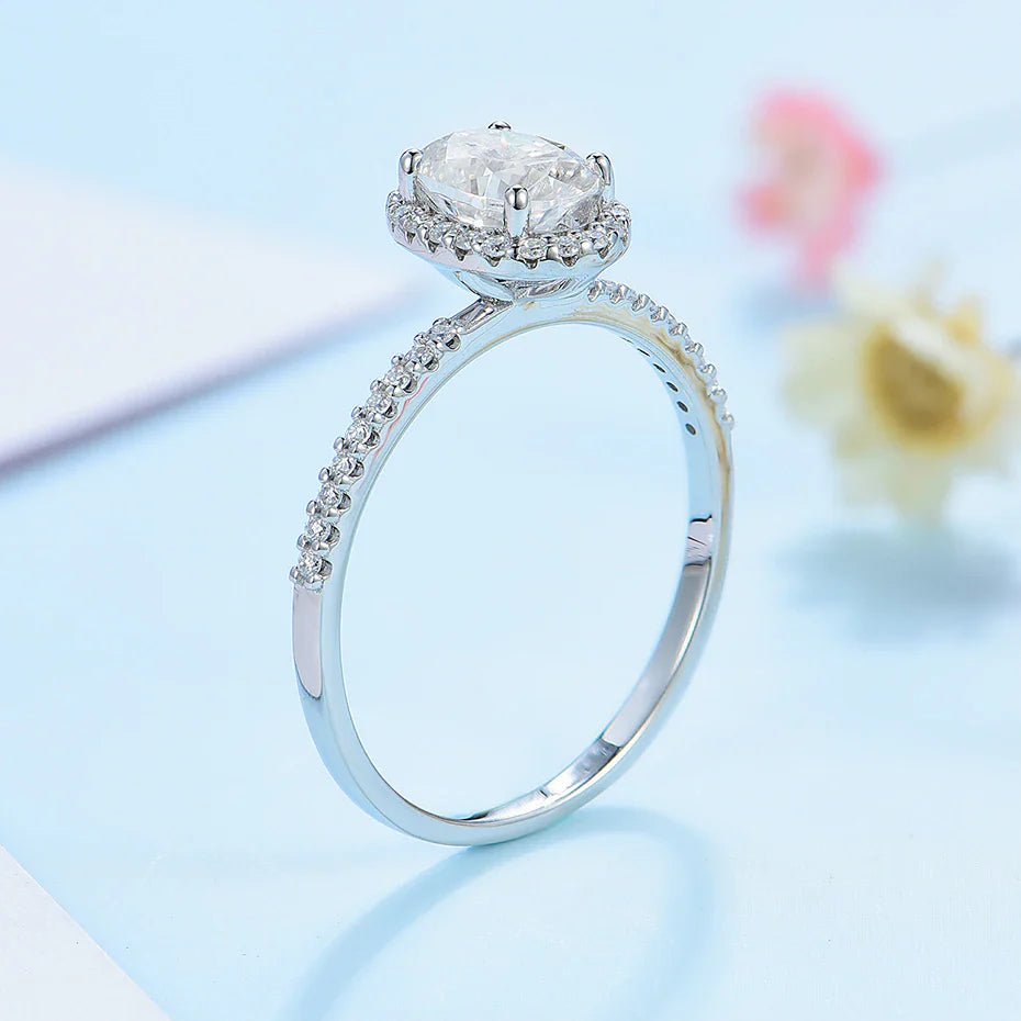 Oval moissanite ring 1 carat sterling silver 10K engagement ring affordable and unique