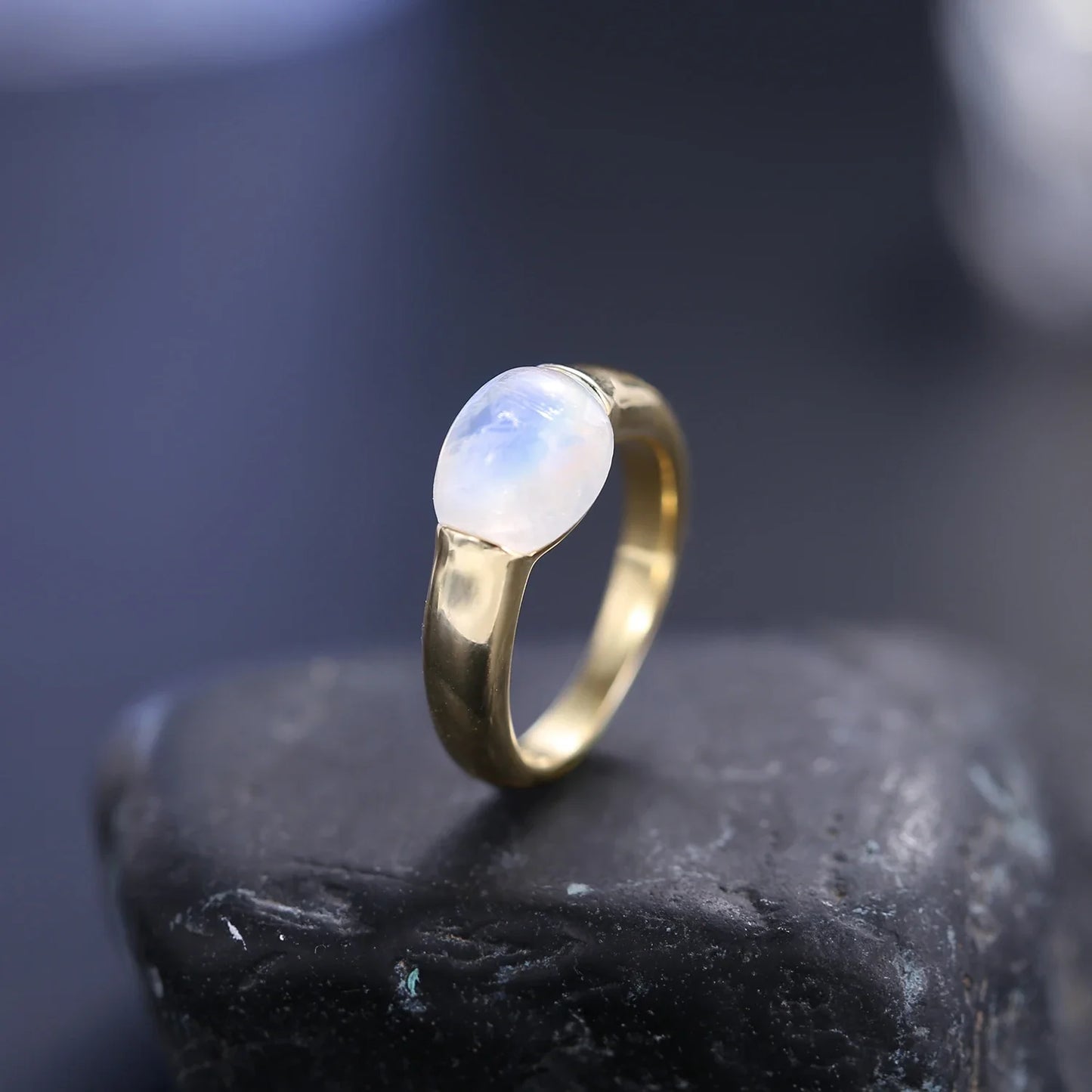 Men's moonstone ring in gold simple and minimalist sterling silver