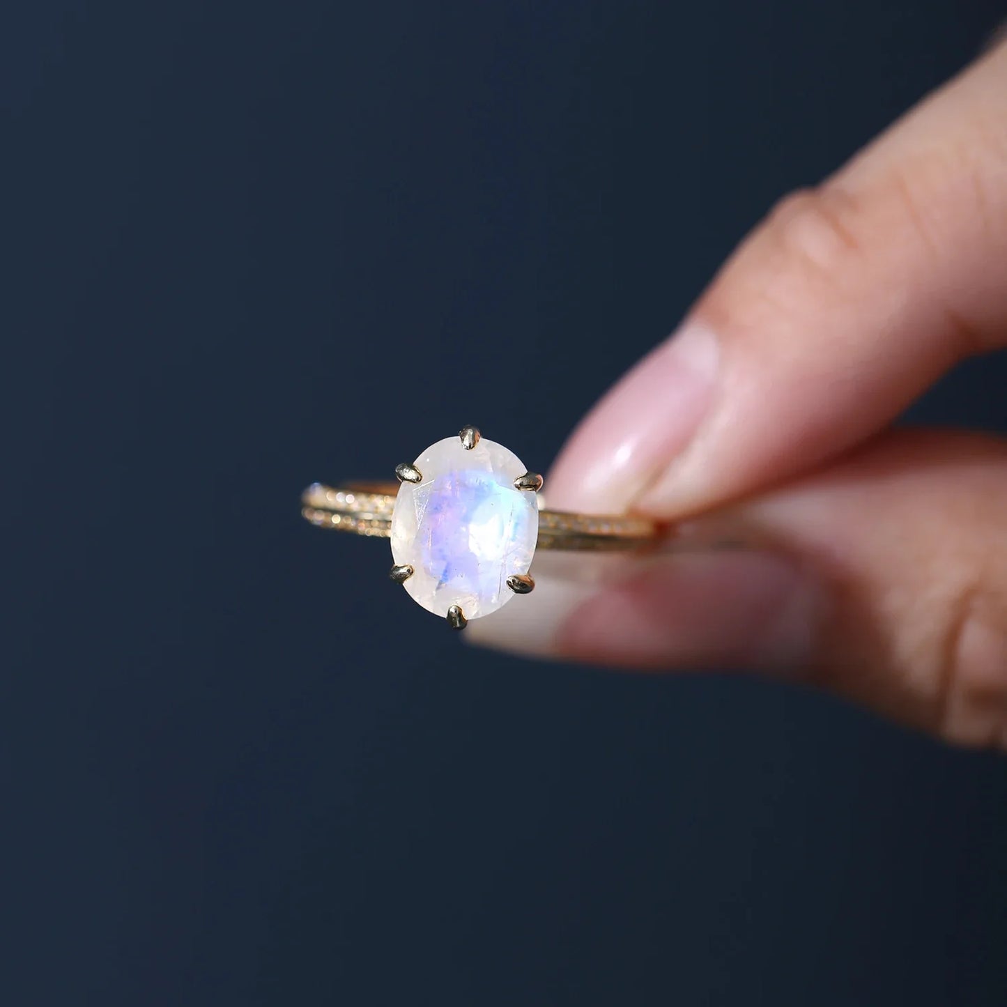 Real moonstone ring with an oval moonstone simple and dainty