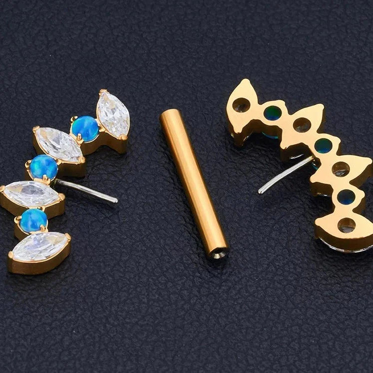 Nipple piercing bar 14g gold nipple bar with blue opal stones implant-grade titanium 1 piece
