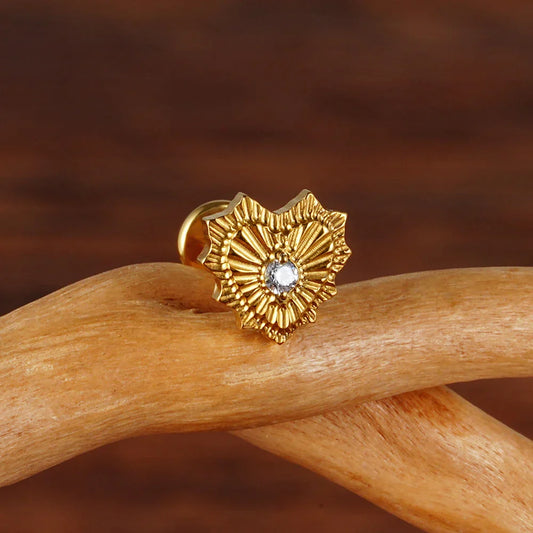 Implant grade titanium stud earring heart-shaped flat back 16G gold silver