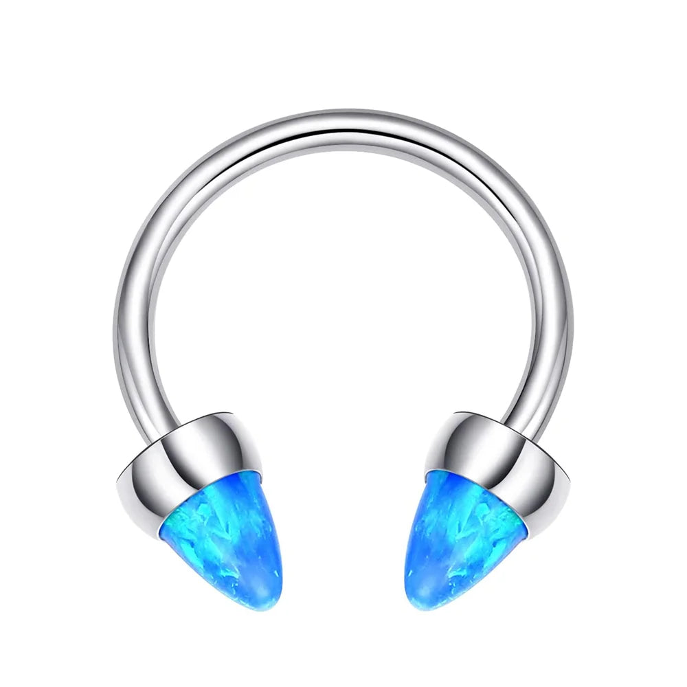Opal nose hoop with spikes titanium septum ring horseshoe barbell 16G blue opal white opal purple opal