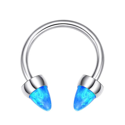 Opal nose hoop with spikes titanium septum ring horseshoe barbell 16G blue opal white opal purple opal
