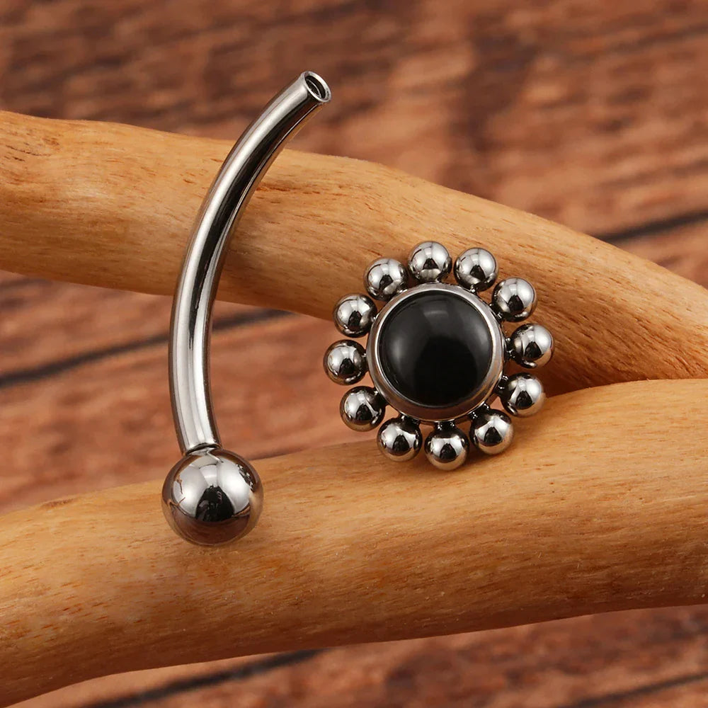 Rook piercing stud with natural gemstones titanium 16G flower rook earring curved barbell
