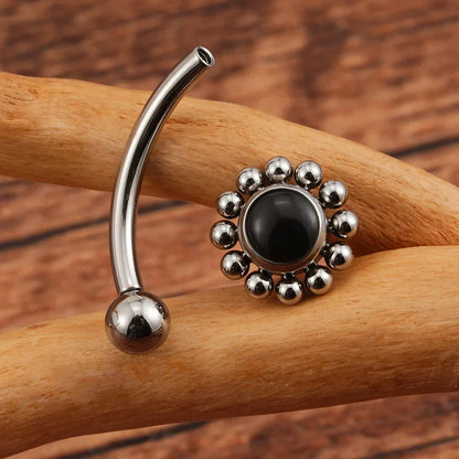 Rook piercing stud with natural gemstones titanium 16G flower rook earring curved barbell