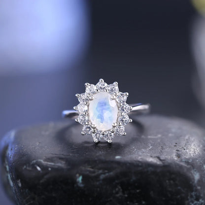 Moonstone and diamond cz ring (Mini) with an oval moonstone and cz promise ring for her