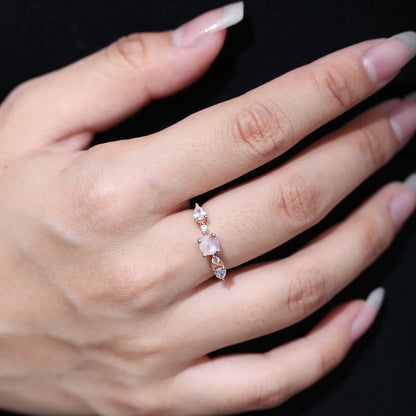 Women's moonstone ring rose gold with small round moonstones romantic ring for her