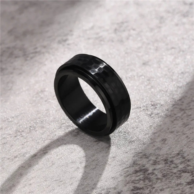 Black stainless steel spinner ring anxiety ring for men