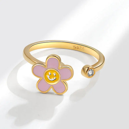 Spinning flower ring anxiety ring for daughter for kids cute fidget ring