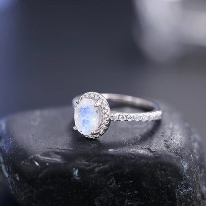 Moonstone diamond ring antique style sterling silver