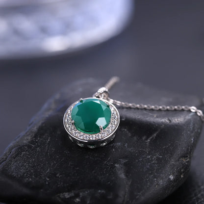 Green agate necklace vintage-style with a round green agate mother's day necklace