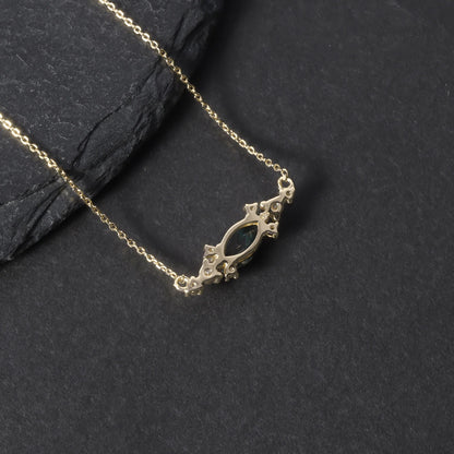 Moss agate pendant necklace with a marquise stone rose gold necklace