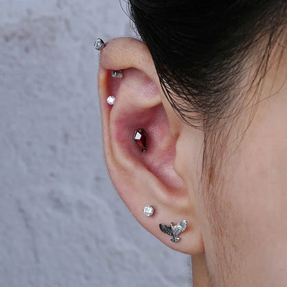 Gold medusa piercing coffin shaped with red green black diamond CZ titanium stud 16G