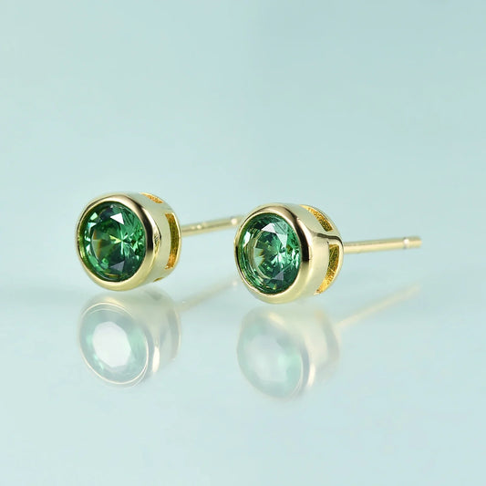 Small and tiny ear studs with green and black cz stones black ear stud for men