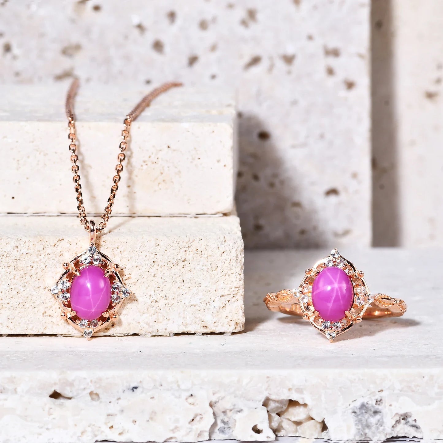 Star ruby pendant necklace red necklace rose gold chain necklace