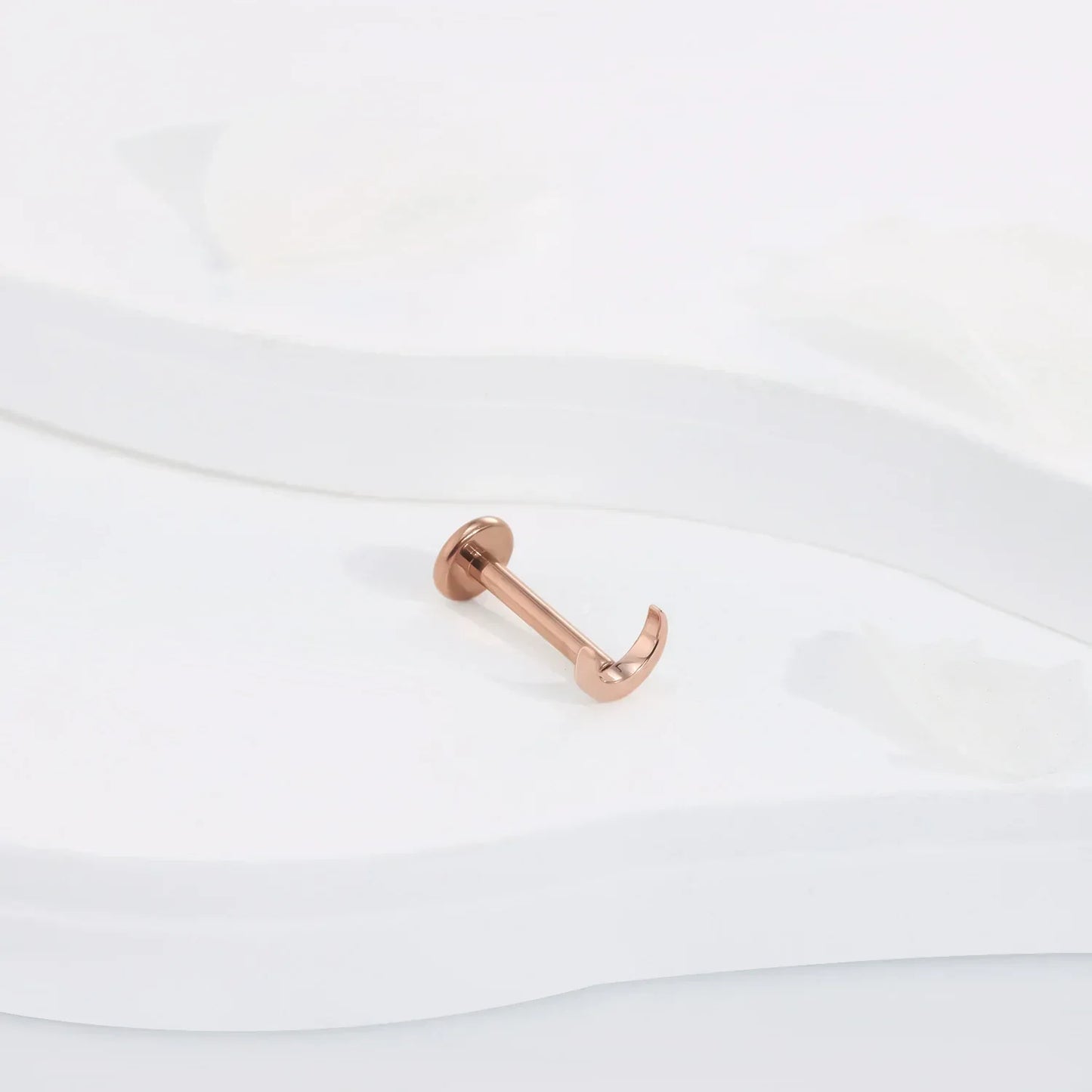 Rose gold nose stud with the moon 14K solid gold threadless ear stud lip stud