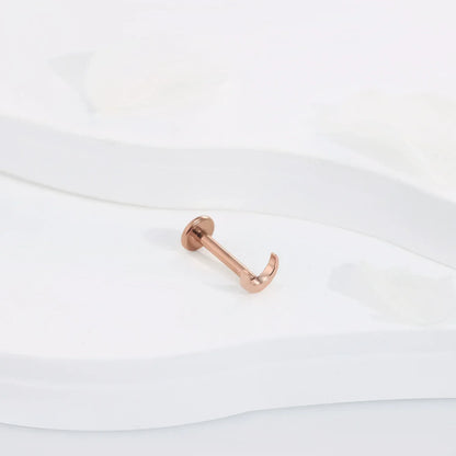 Rose gold nose stud with the moon 14K solid gold threadless ear stud lip stud