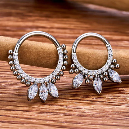 Diamond septum ring 16G titanium clicker nose ring