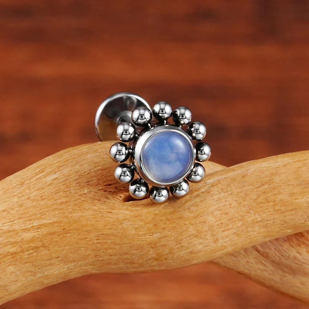 Cute medusa piercing with natural semi-precious gemstones titanium flower lip stud nose stud ear stud