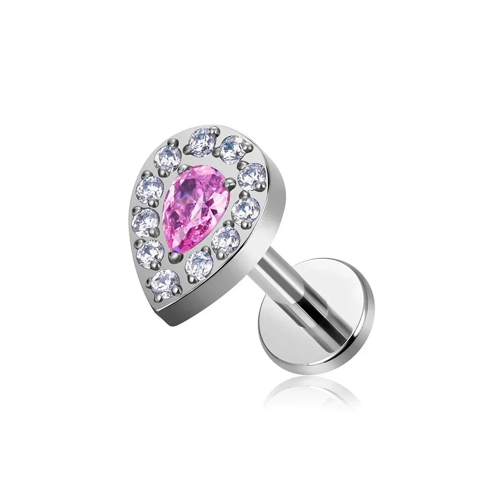 Feminine and classy medusa piercing with clear pink purple blue black diamond CZ titanium stud