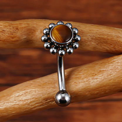 Rook piercing stud with natural gemstones titanium 16G flower rook earring curved barbell