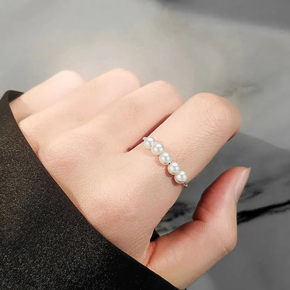 Pearl anxiety ring pearl beads sterling silver spinner ring