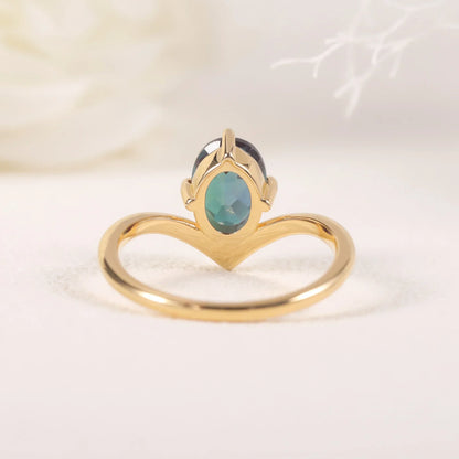 Alexandrite promise ring gold curved ring color changing June birthstone