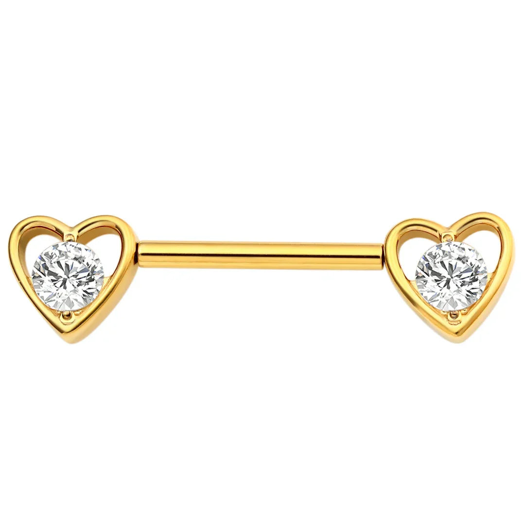 Heart nipple piercing with CZ stones heart-shaped nipple bar cute sexy titanium